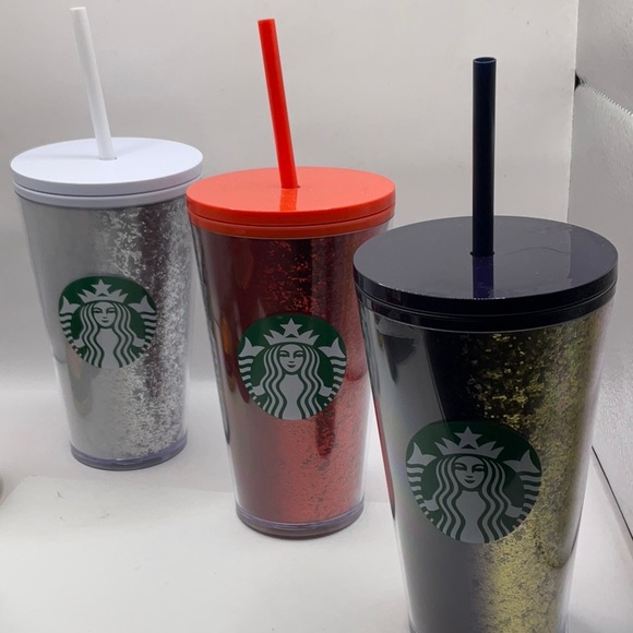 Lot (3) Starbucks Holiday 2020 Grande Sparkly Tumblers White, Gold, & Red! NWT! - Picture 1 of 5